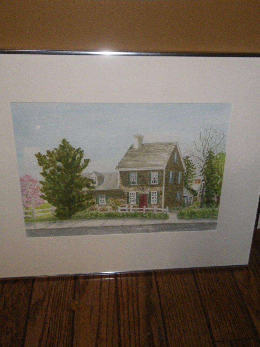 Vintage Watercolor Painting New England Cottage on Main Street Signed